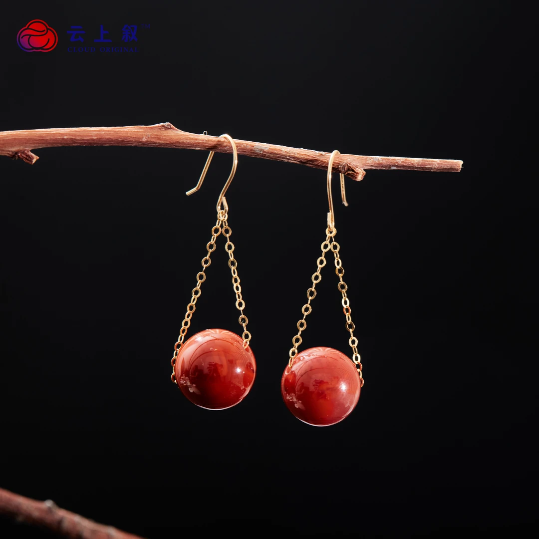 【云上叙】8 QJDXYGD212019-A 18K金火焰纹南红耳坠-多样性发其一