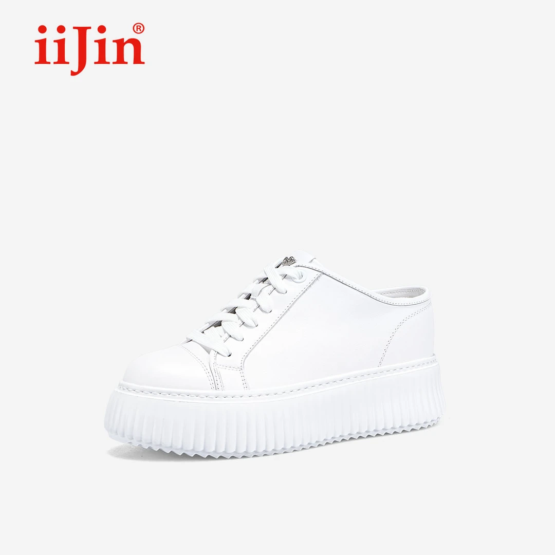 iiJin艾今经典9cm厚底增高百搭一脚蹬小白鞋饼干拖鞋女254AJWA