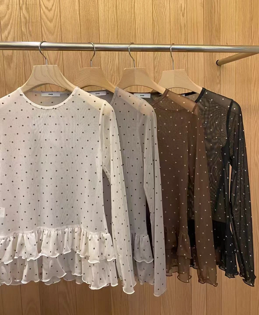 【no退no换】芳芳在韩国 东大门正品代购/CH家/波点网纱打底上衣