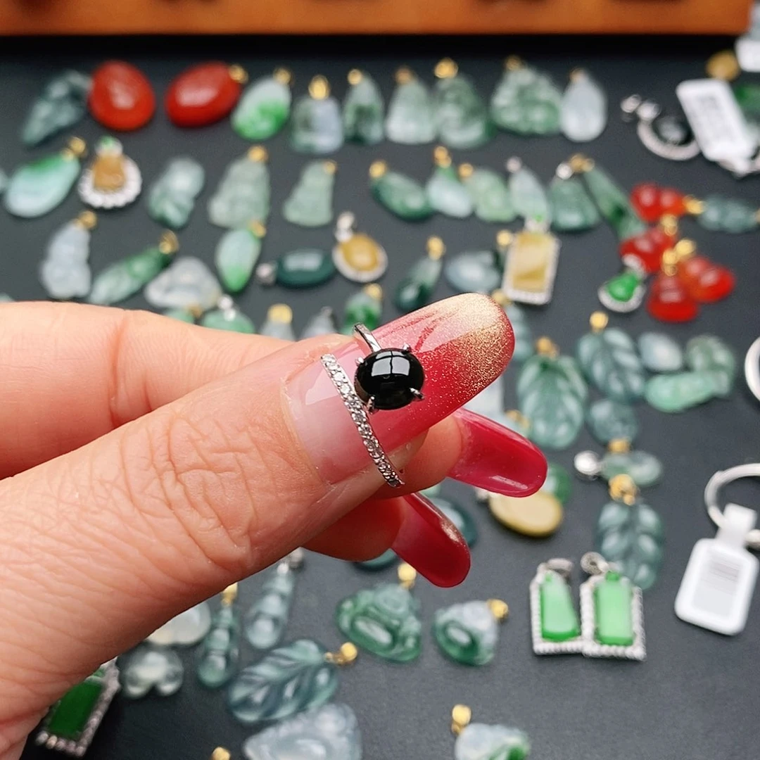 翡翠戒指银S925镶嵌w*戒指