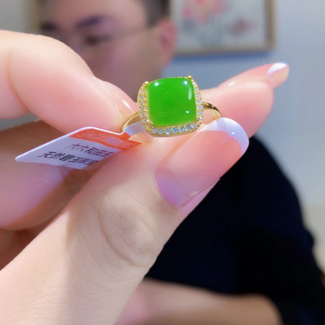 和田玉（碧玉）戒指银S925镀金镶嵌