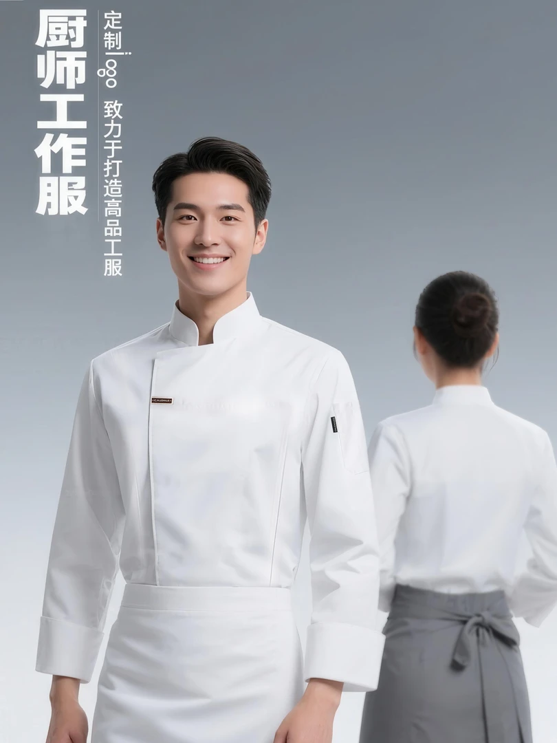 高端酒店厨师工作服长袖定制餐厅饭店后厨餐饮厨师服秋冬定制logo