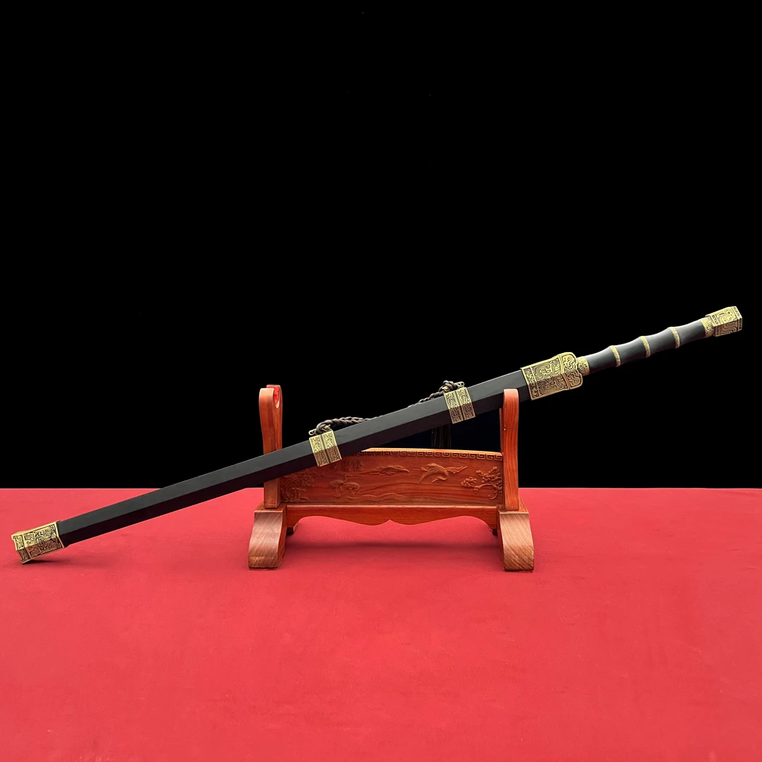 龙泉沈广隆-高工素装冷月 黄铜 黑檀木 花纹钢 手工 宝剑 未开刃