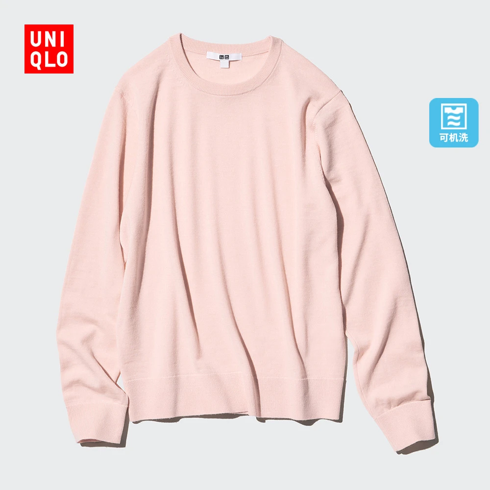 优衣库 女装 精纺美利奴羊毛圆领针织衫/长袖毛衣可机洗 469410