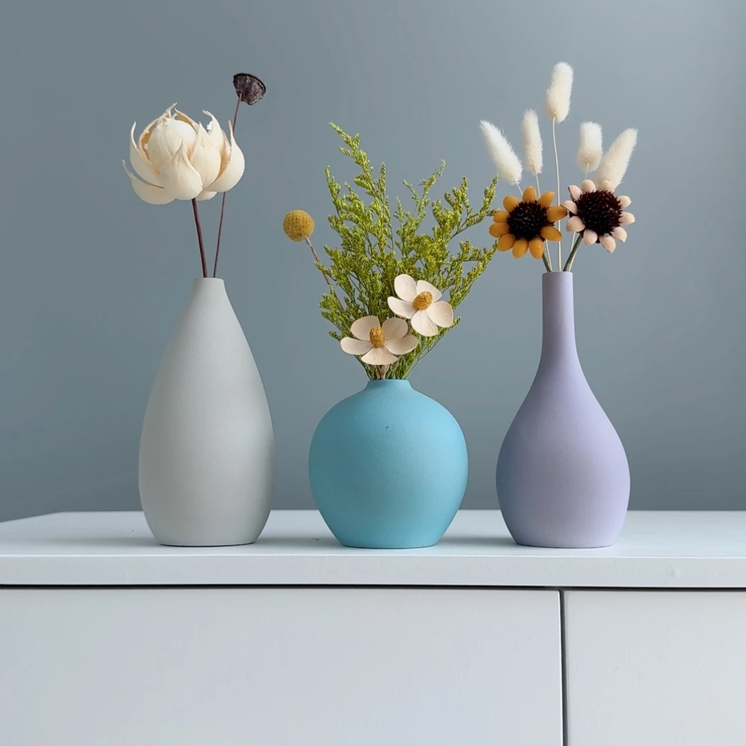 摆件陶瓷小花瓶摆件含花总高约20-30cm