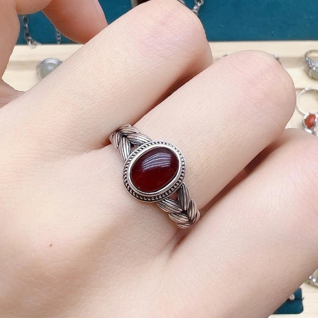 血珀戒指银S925镶嵌，