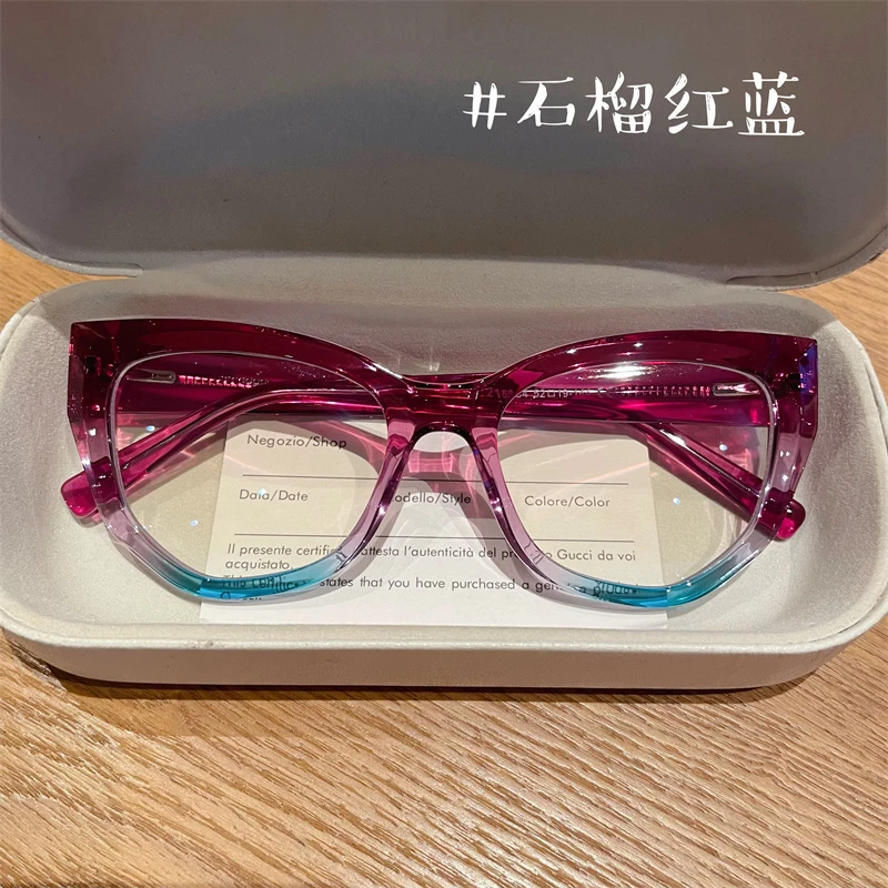 猫眼眼镜框女素颜神器可配近视红色大框超轻防蓝光防辐射眼镜2156