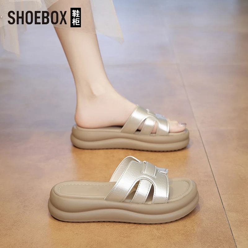 达芙妮集团旗下凉拖鞋子女款夏天百搭不累脚2025厚底编织一字拖鞋