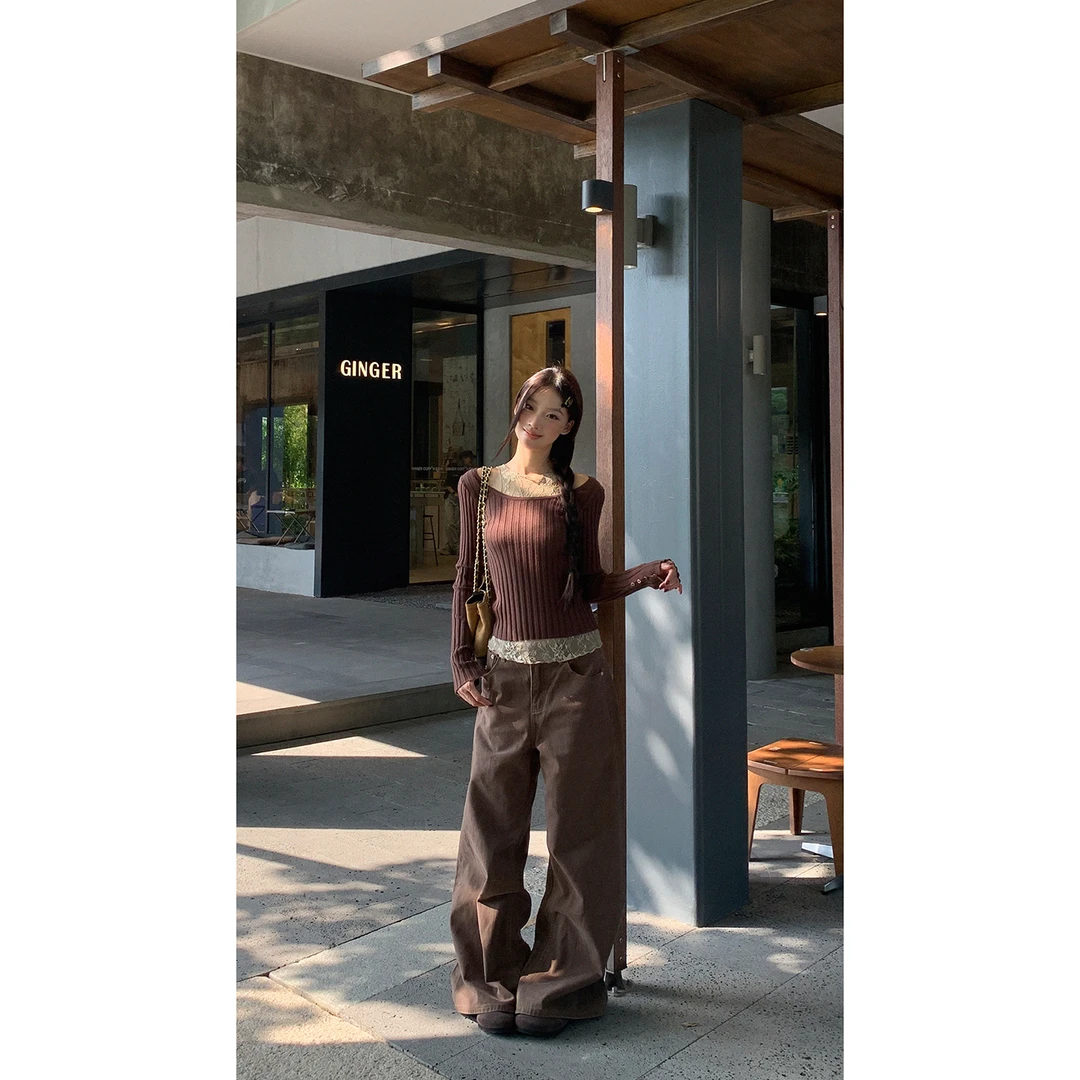 【倪子清仓】韩系美拉德宽松美式复古百搭阔腿牛仔裤0914#