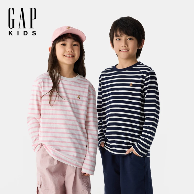 【大小童同款】Gap男女童秋纯棉撞色条纹长袖T恤 DR 687247/687266