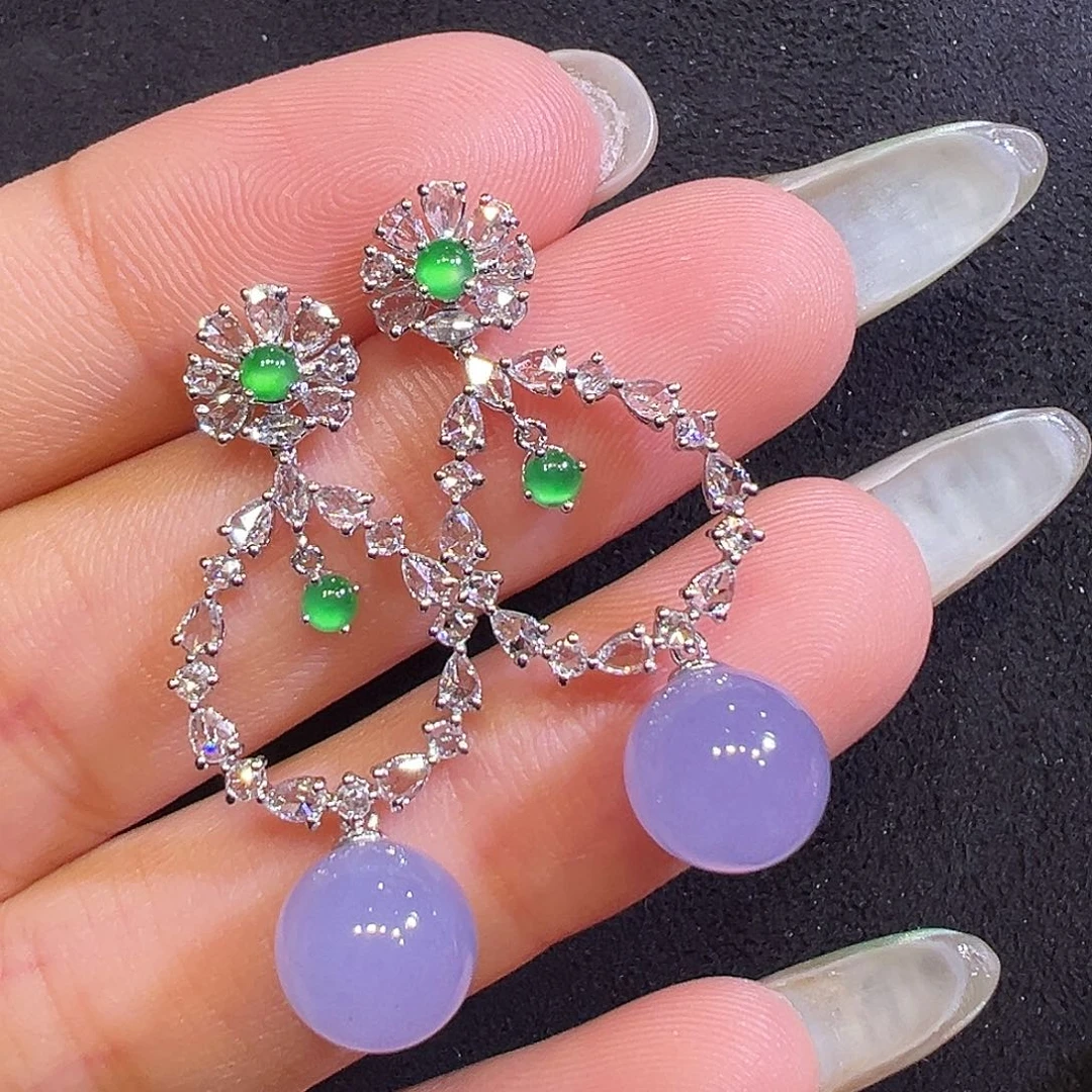 翡翠18K金镶嵌耳饰圆珠