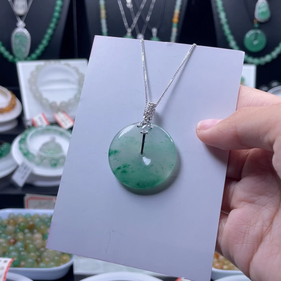 石英质玉（非洲翠）银S925镶嵌吊坠(不含链)