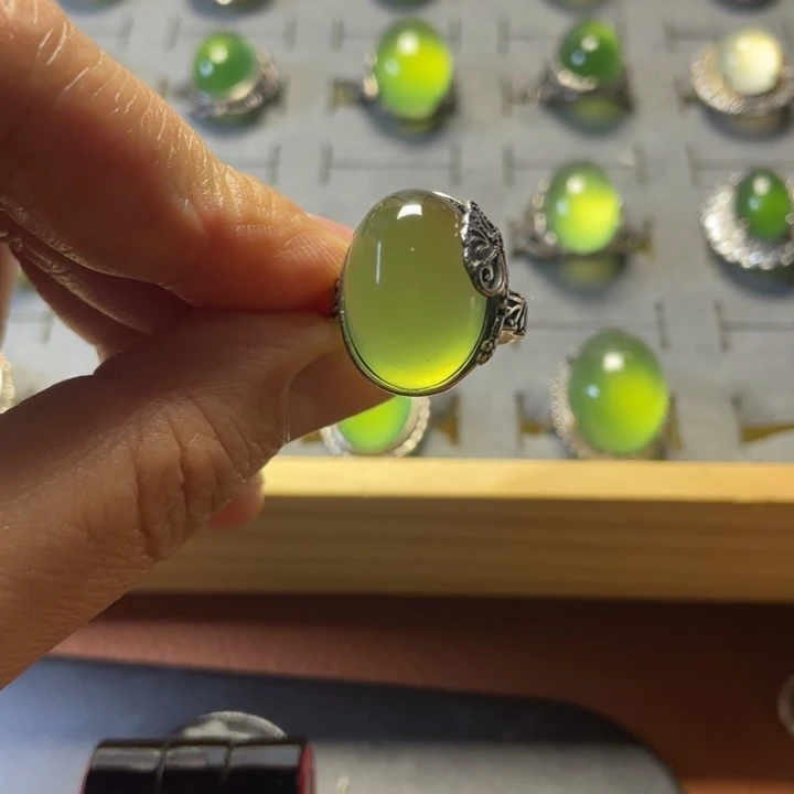 蛇纹石玉银S925镶嵌戒指
