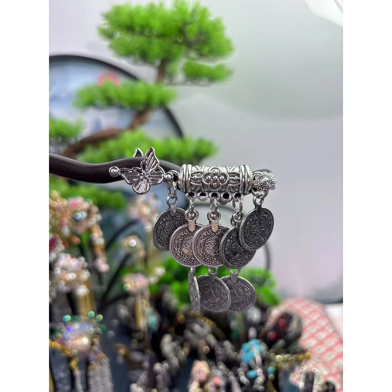 K46银色流苏时尚百搭18公分简约头饰发饰簪子百搭木发簪