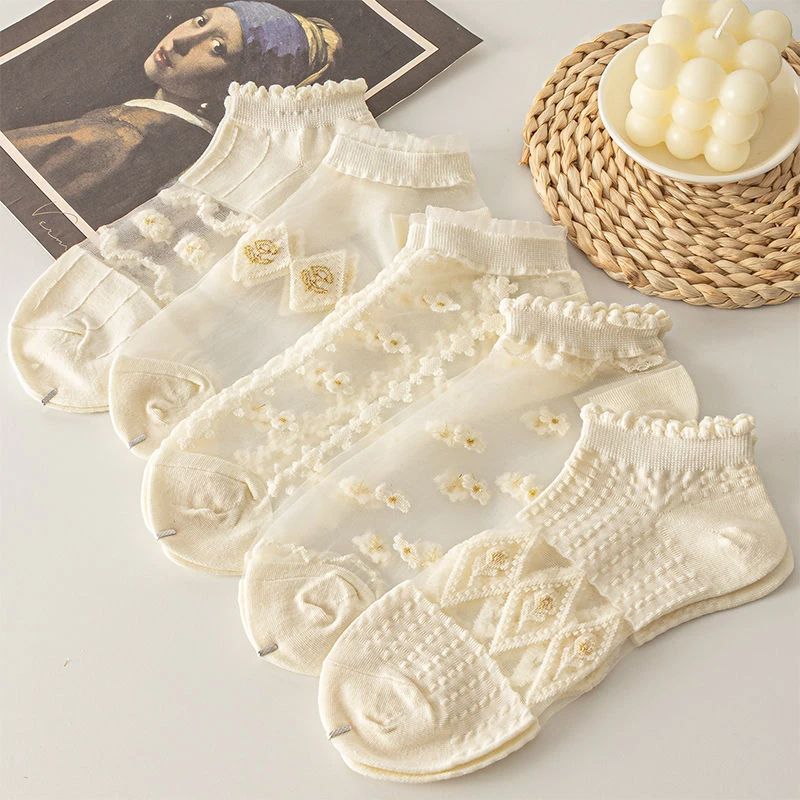 夏季袜子女水晶丝薄款透明网浅口ins潮百搭日系纯色短款隐形船袜
