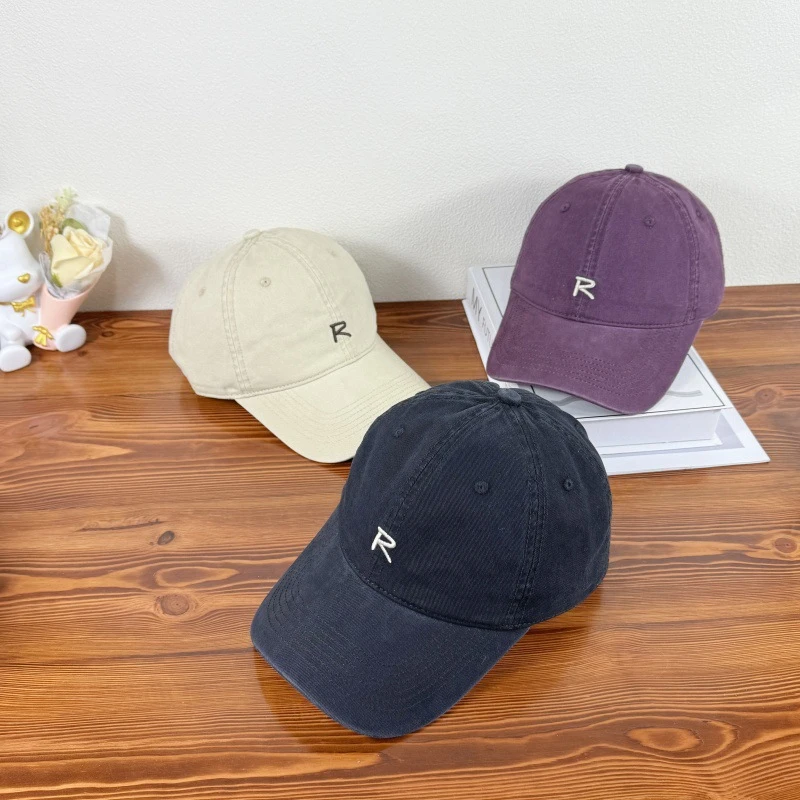韩版春夏季新款简约R字母刺绣软顶棒球帽男女ins遮阳显脸小鸭舌帽
