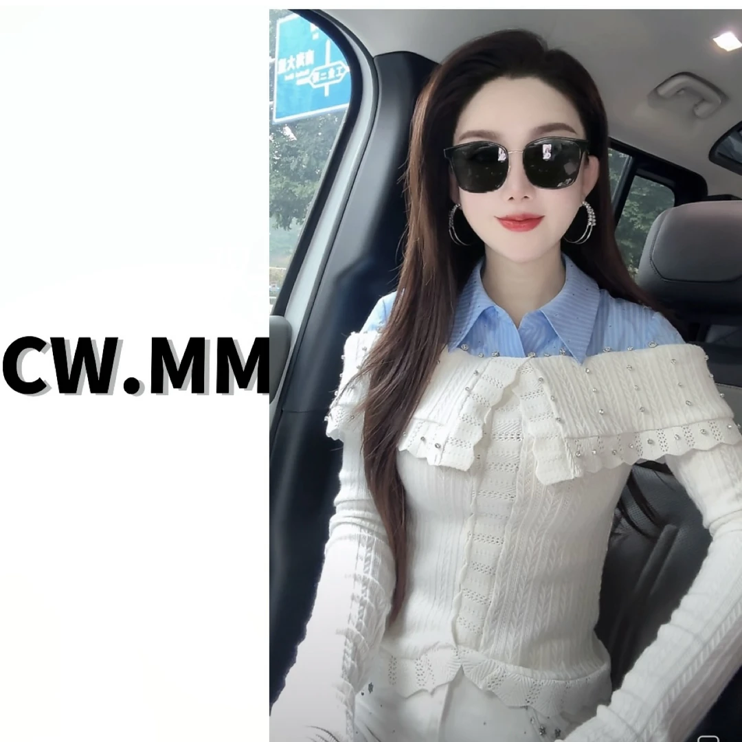 CW.MM 蓝白条纹拼接设计感气质减龄上衣