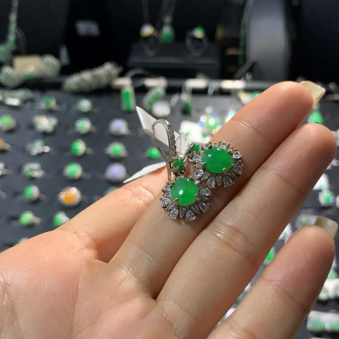 银S925镶嵌翡翠耳饰