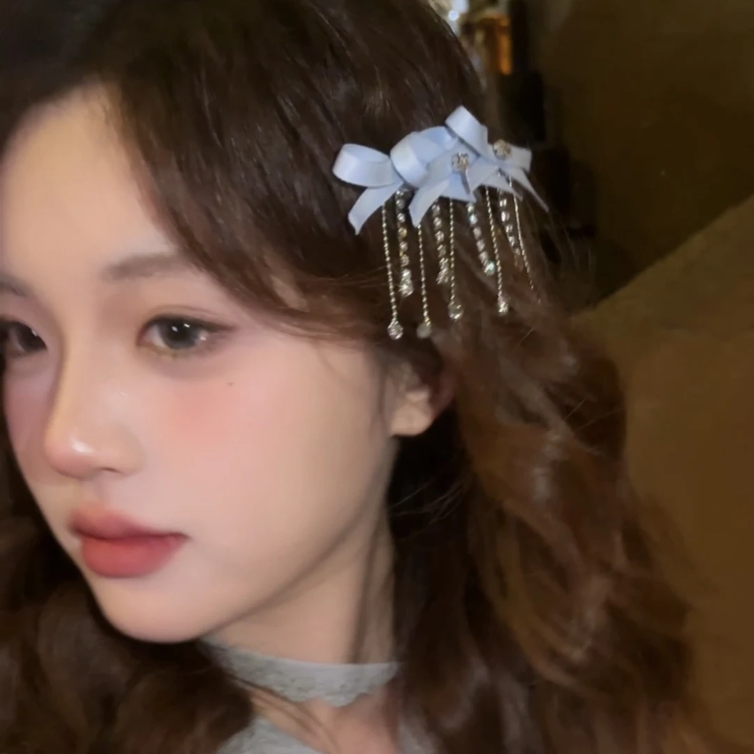 重工链条流苏～丝带蝴蝶结链条流苏发夹少女甜美刘海侧边夹碎发夹