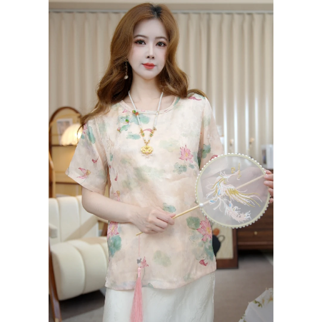 《莲年有鱼》新中式国风气质百搭短袖上衣