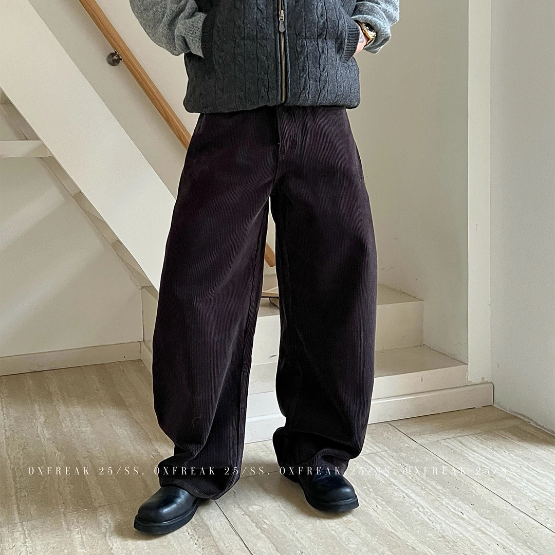 OXFREAK「茧型灯芯绒」冬季高腰直筒休闲裤男宽松加厚弯刀阔腿裤