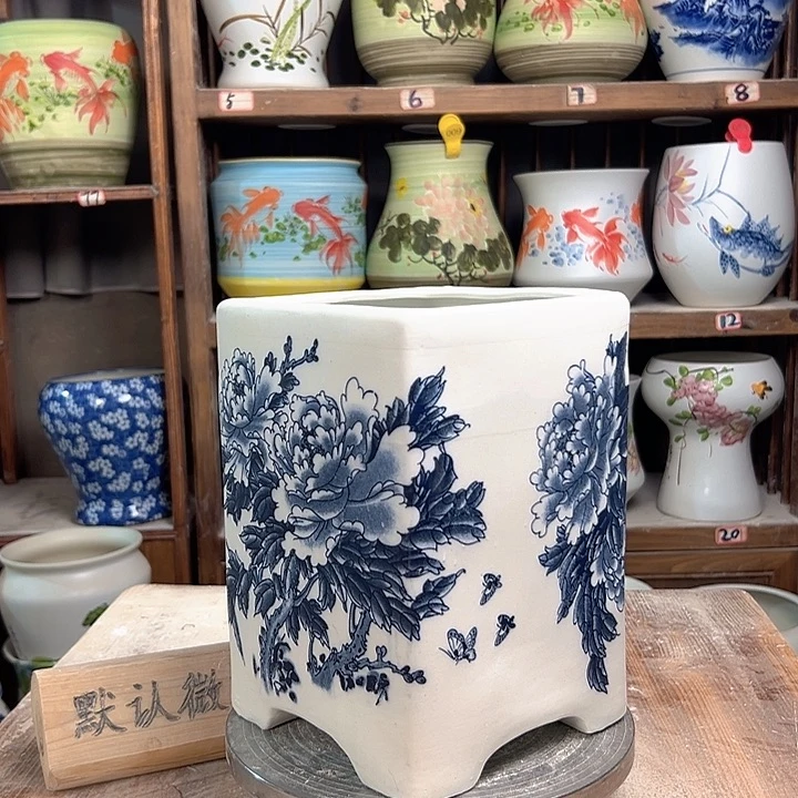 陶四方盆复古牡丹新款新款陶瓷陶瓷微瑕