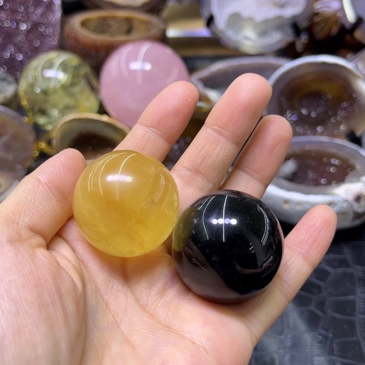 未镶嵌珠宝半成品水晶黑黄球2️⃣