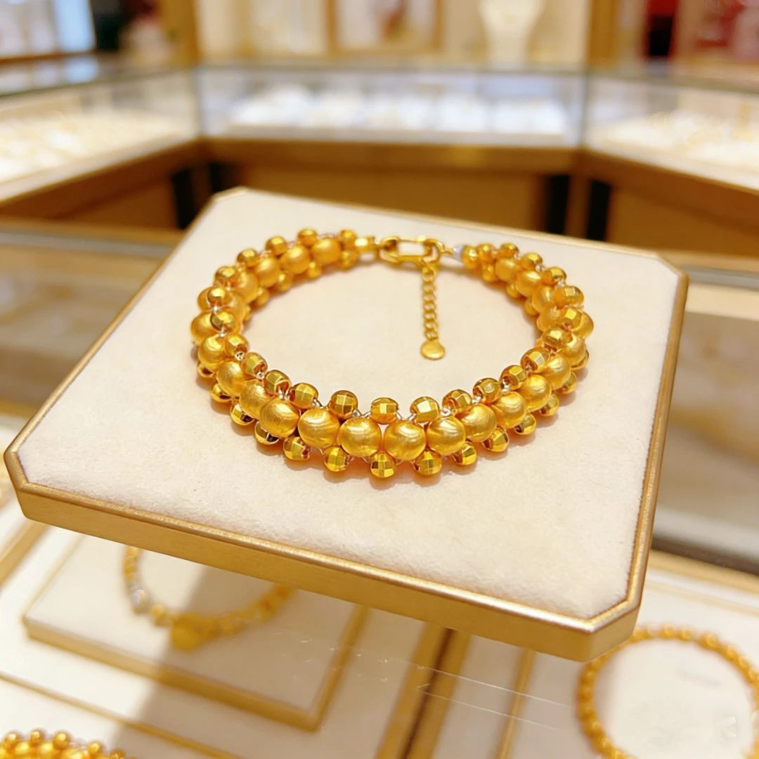 铜合金手链 大气温婉百搭香槟色蹦迪珠编织手链 约14+5cm E1-041