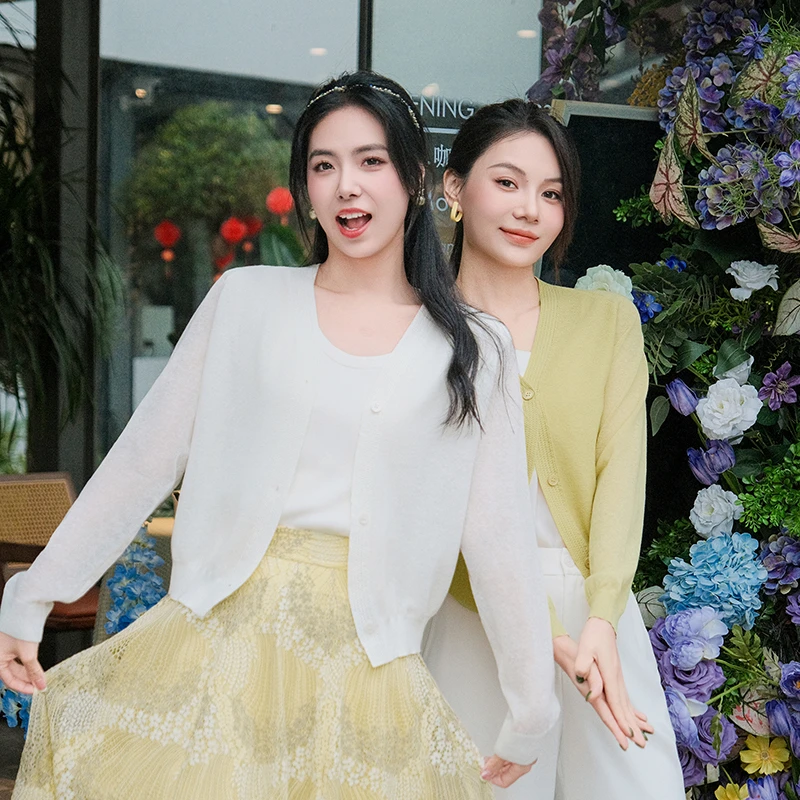 谭飞【桂林印象水波亚麻开衫】春夏新款v领毛针织衫亚麻上衣