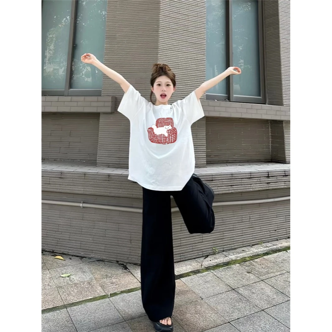 纯棉短袖t恤女2025夏季新款正肩设计感小众美式高街宽松半袖体恤