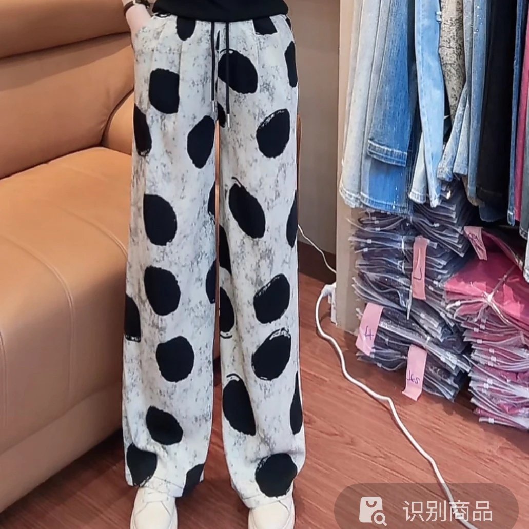 小敏家,夏季波点窄版直筒裤休闲长裤显瘦百搭时尚