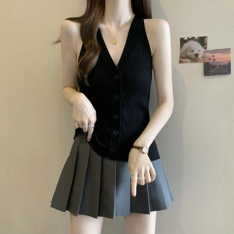 杜拉妮法式v领冰丝吊带背心女夏季外穿大码胖妹妹遮肚子内搭无袖