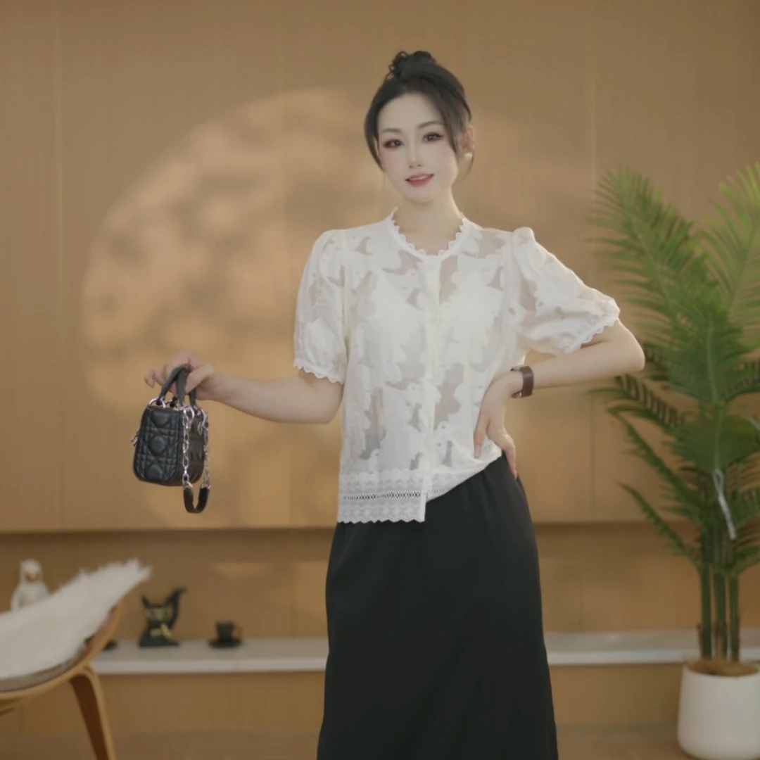 【打底衫】JINGJIE STUDIO 夏季时尚气质休闲百搭复古蕾丝上衣 8627