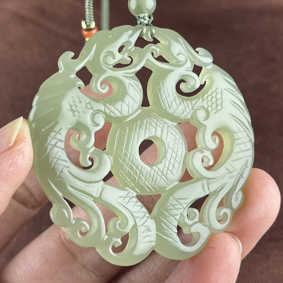 天然和田玉晴水凤凰吊坠女士玉石项链挂件青玉玉佩