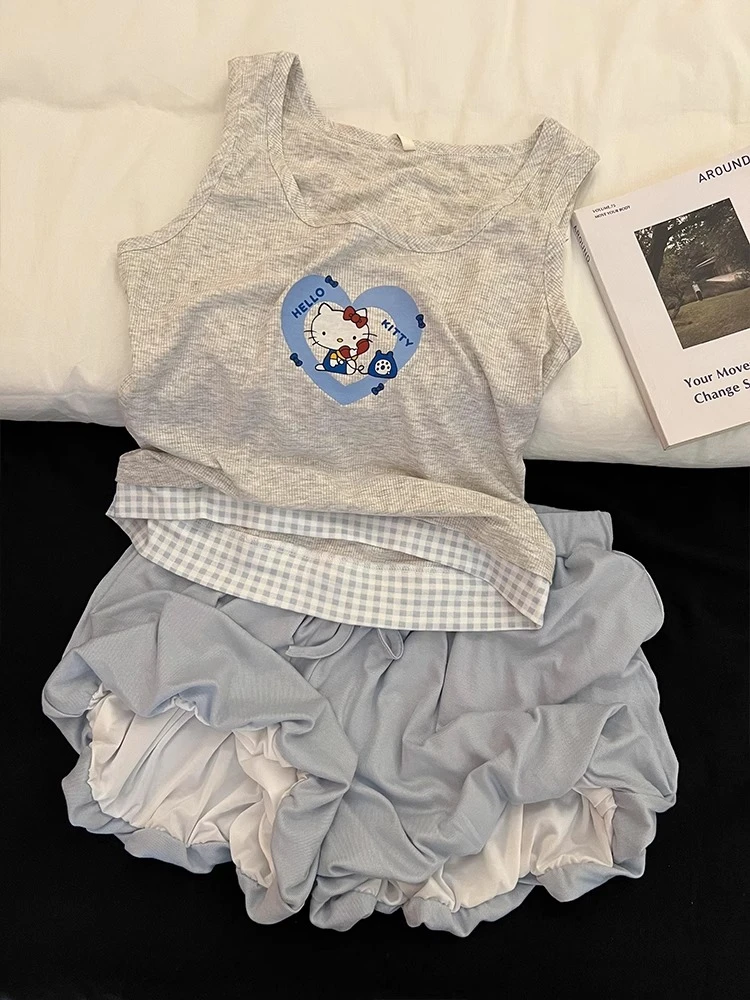 【DMXJ大梦想家】舒适亲肤kitty睡衣女夏季大码甜美短裤居家两件套