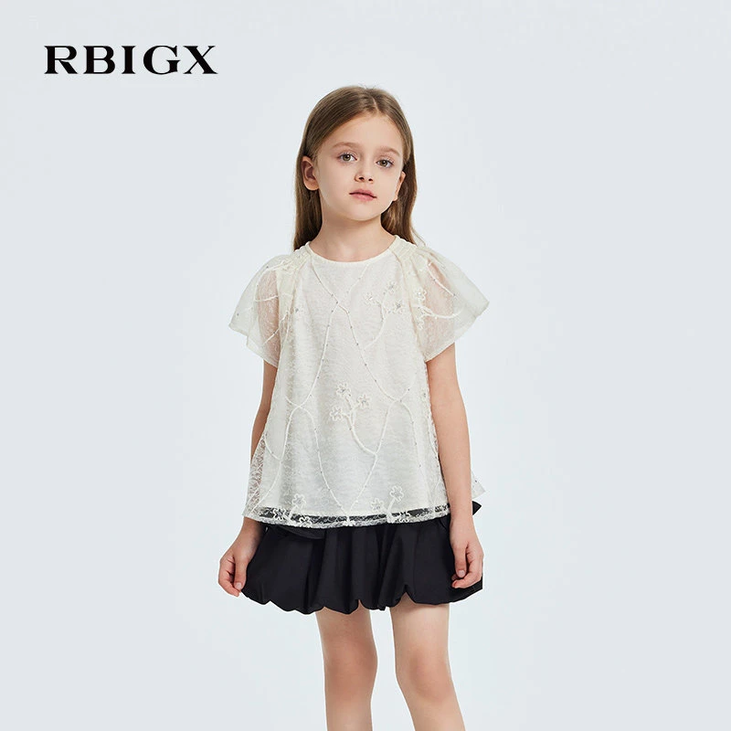 RBIGX瑞比克童装26夏季新款网纱甜美公主短袖t恤XS5BR2350