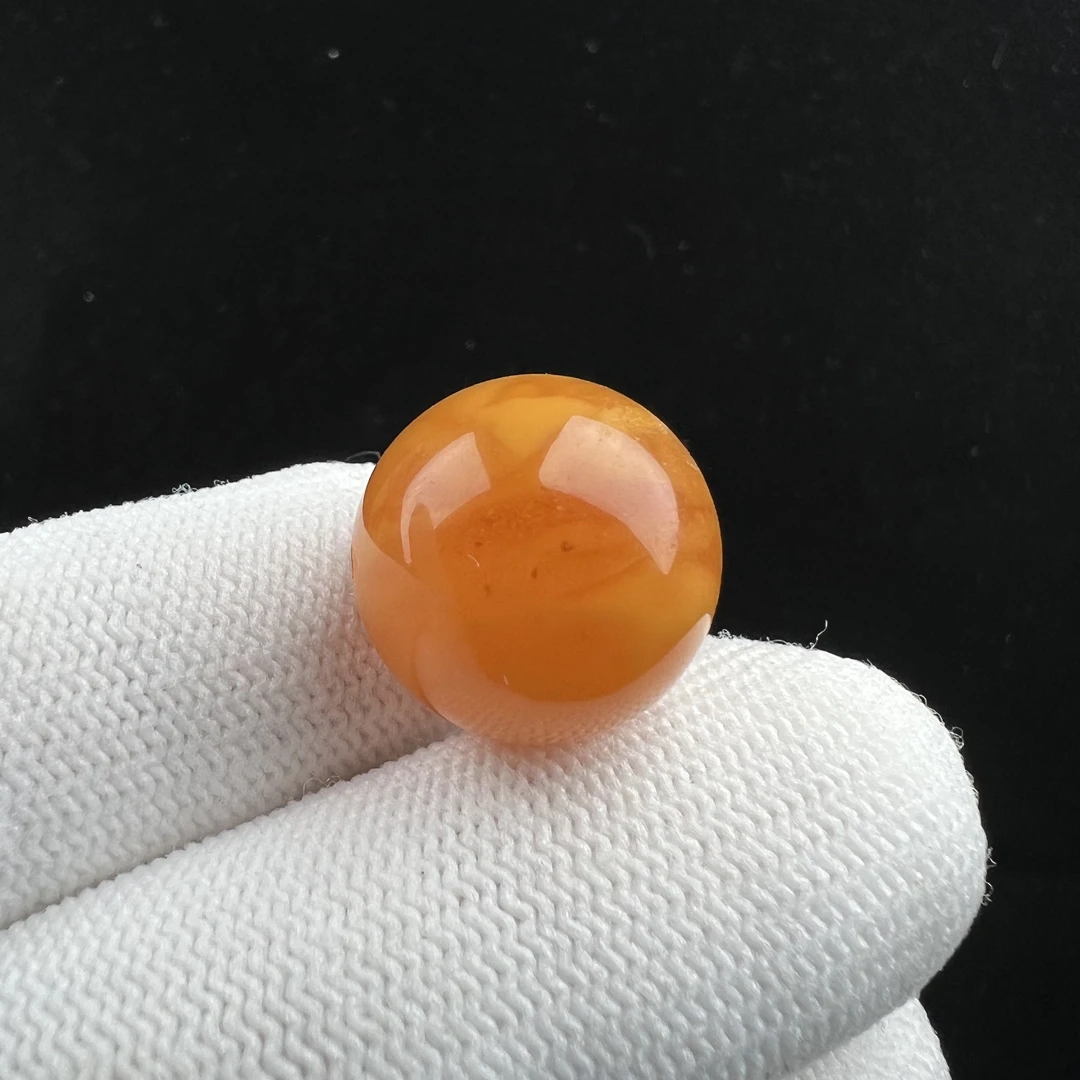 B1399天然蜜蜡瑕疵特价 鸡油黄圆珠18mm支持鉴定假一罚十