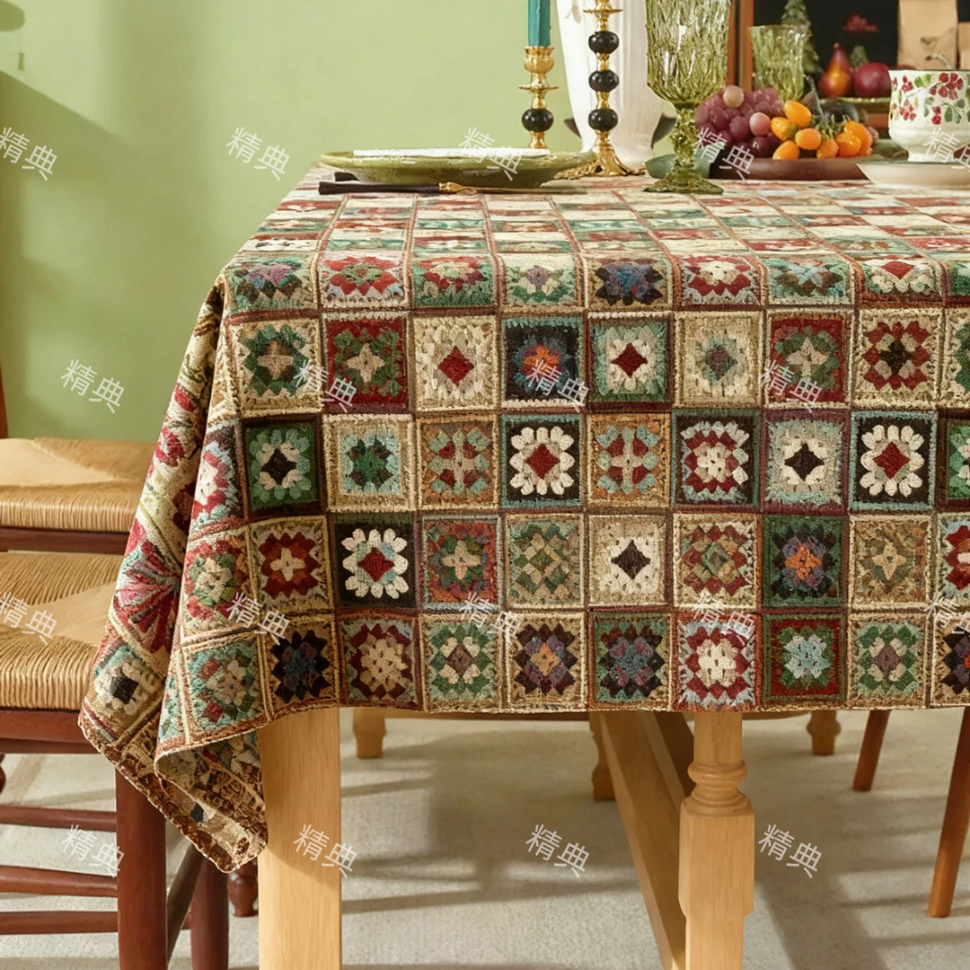 祖母格沙发布桌布棉麻提花波西米亚风外贸麻料沙发面料