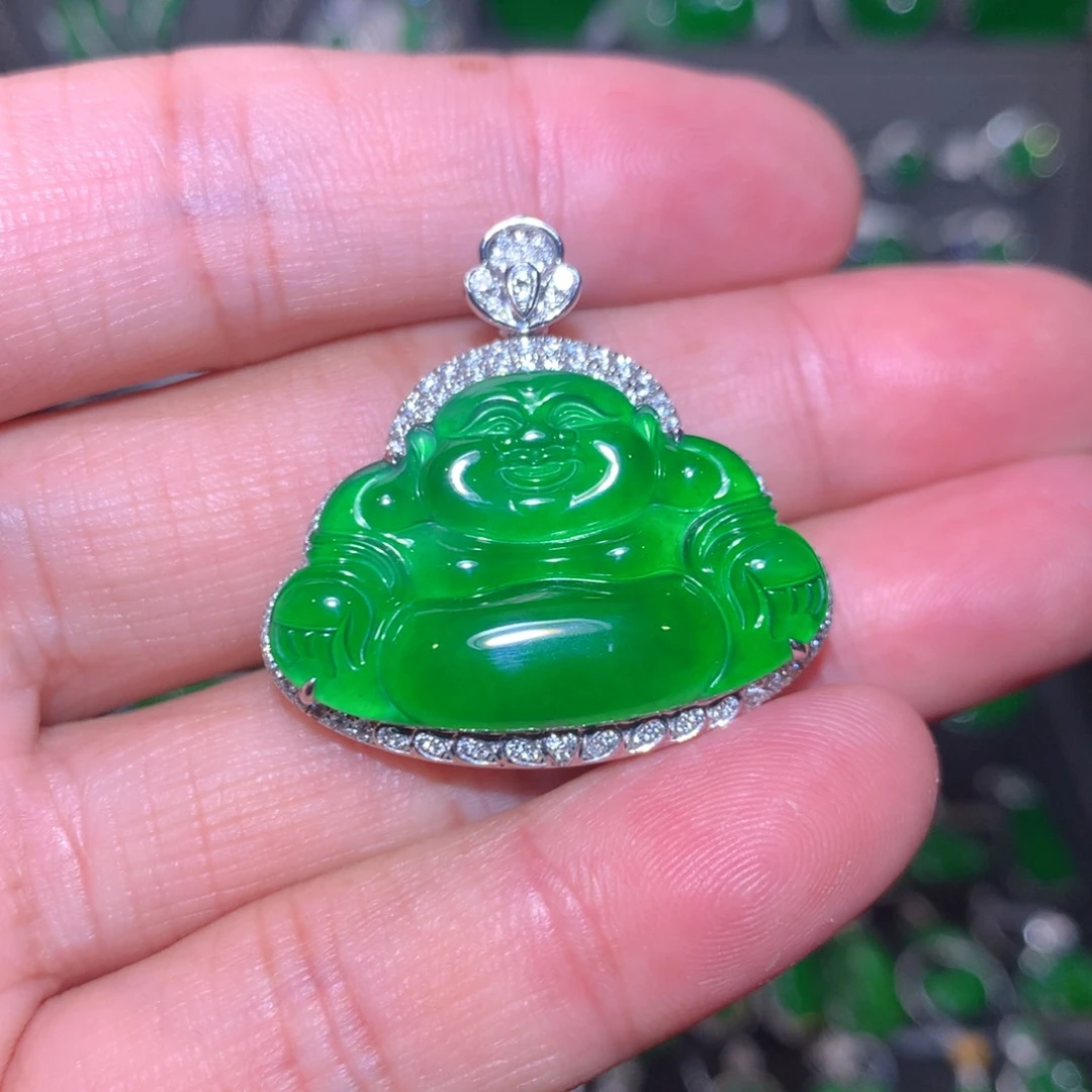 翡翠9K金镶嵌吊坠(不含链)天然翡翠