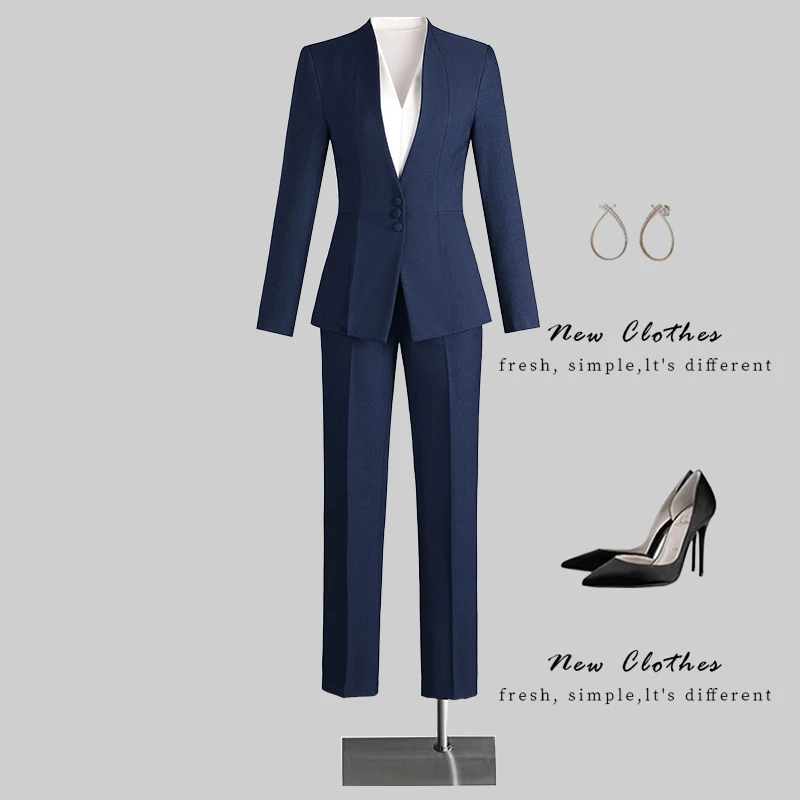藏青色西装套装女职业正装前台接待工装西服外套案场物业工作服春