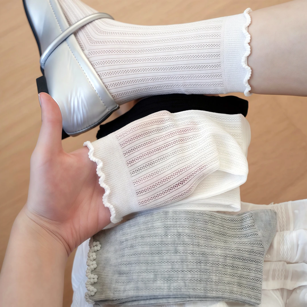 袜子女夏季薄款网眼镂空透气韩系ins纯色百搭中筒袜堆堆长袜cfc