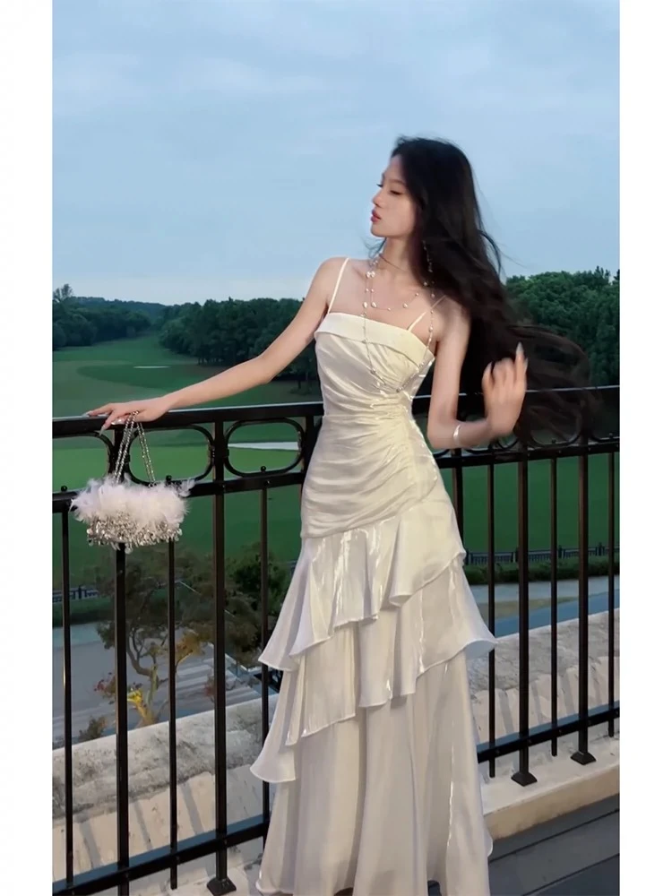 【鸢尾茉莉】小众轻奢温柔风不规则气质立体花朵连衣鱼尾裙