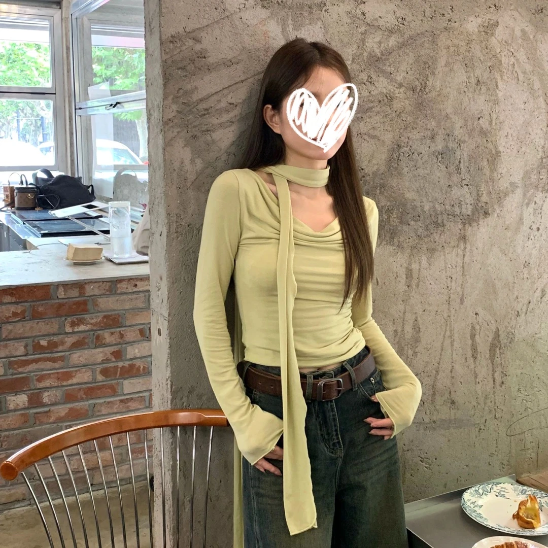 纯欲风荡荡领正肩长袖T恤2025春季新款内搭打底衫上衣百搭