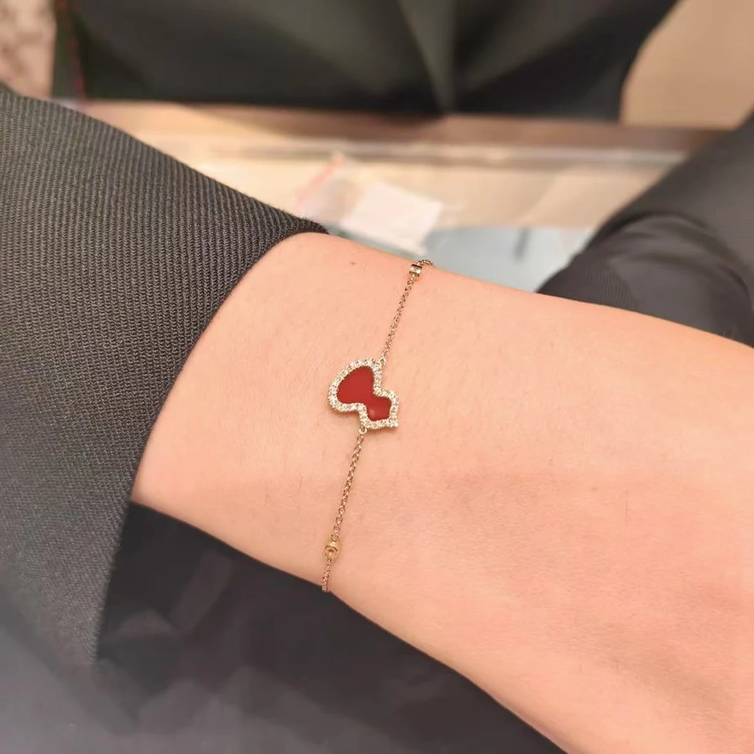 18k金重金版镶嵌天然钻石玫瑰金红葫芦手链GHJ