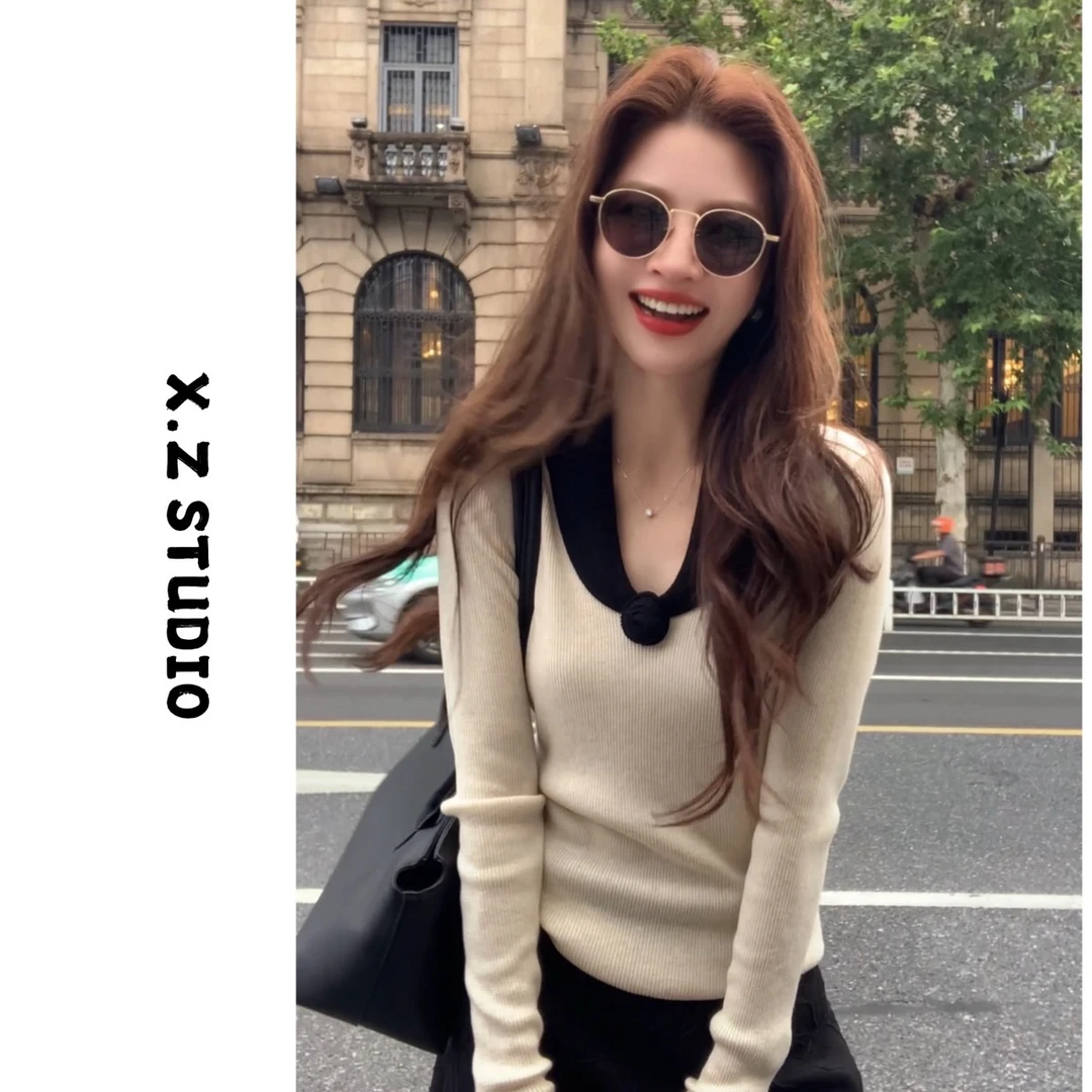 X.ZHEN【莉莉安坑条针织衫】洋气高贵上衣小众炸街高级感女拍照必备