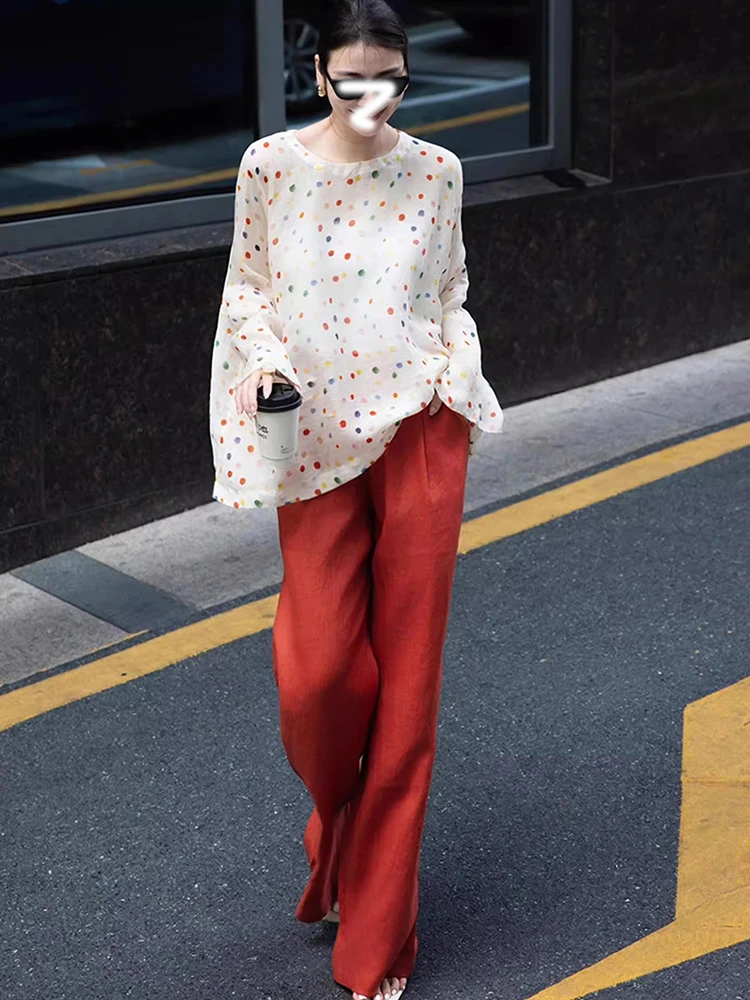 超好看彩色波点长袖防晒罩衫女2025年夏季新款慵懒风宽松百搭上衣