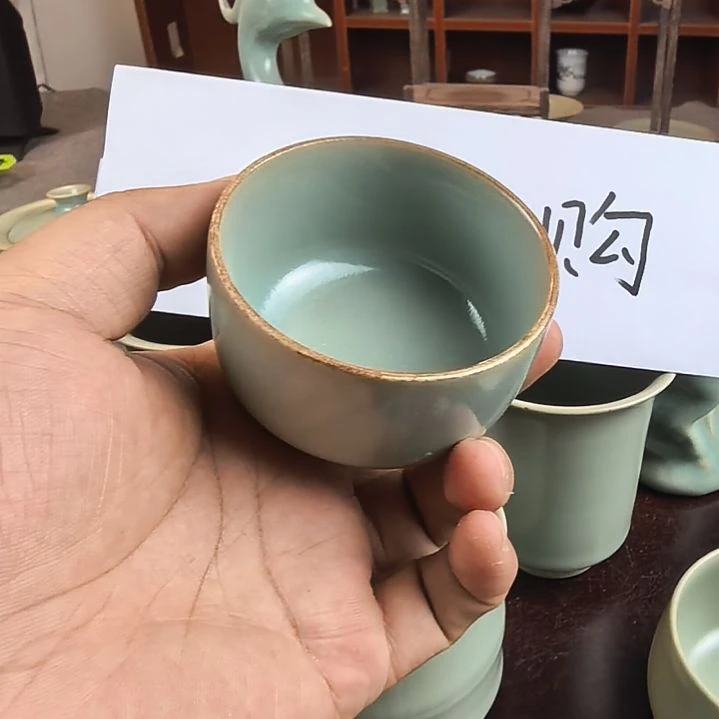 胖***虎汝州原产地原矿仿古手工罗汉杯瑕疵口沿漏胎