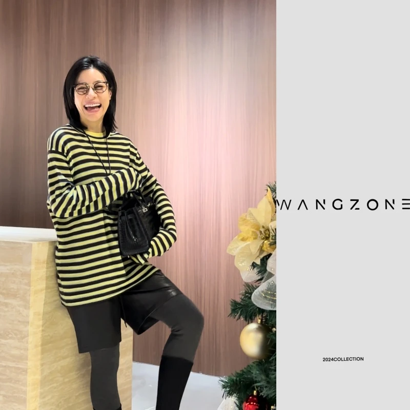 WANG ZONE丨肯豆风極柔绵_撞色慵懒休闲立体条纹打底衫