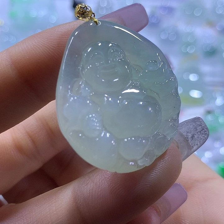 翡翠18K金镶嵌颈饰天然翡翠A货吊坠