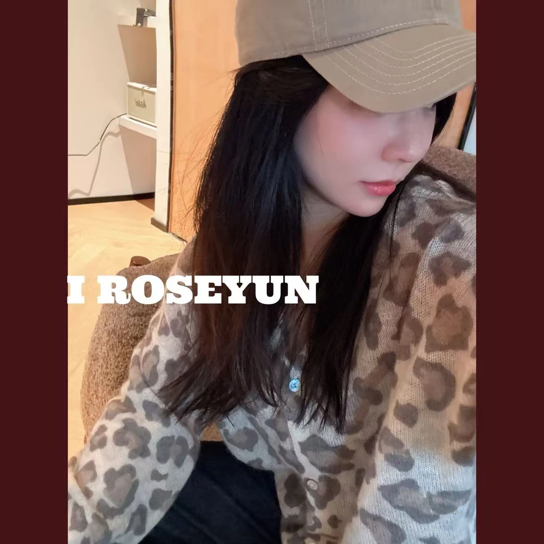 【Rose Yun】豹纹羊驼毛&绵羊毛V领针织开衫   JY095080